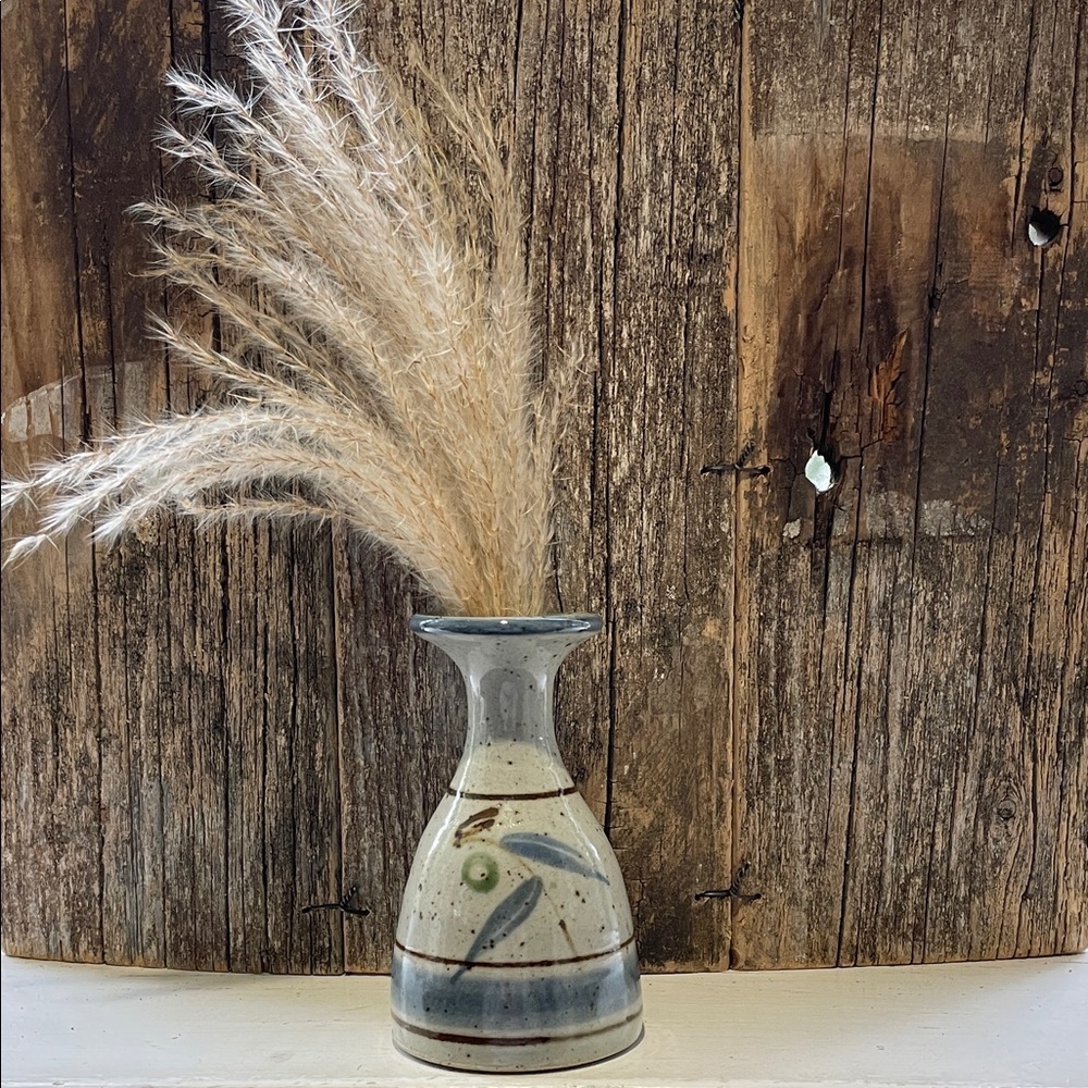 Artisan | Studio Pottery | Stamped | Glazed | Gray/Blue | Ceramic Vase |Vintage